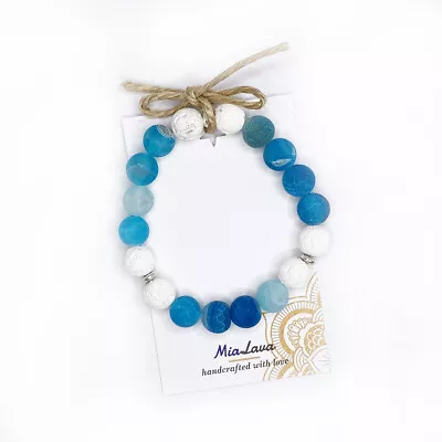 The Aegean Aromatherapy Diffuser Bracelet - Hand Crafted - Blue Frosted Agate • $22