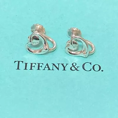 Vintage TIFFANY & Co. Elsa Peretti Open Heart Earrings Silver 925 Accessory • $104.98