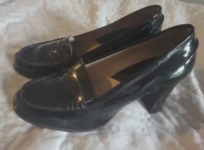 Michael Kors MK Black Patent Leather Penny Loafer 3 In Heels Women's Size 6.5m • $16.90