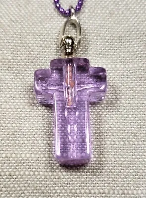 Vintage Necklace Purple Crucifix With Mustard Seeds Inside Christian H68 • $9.99