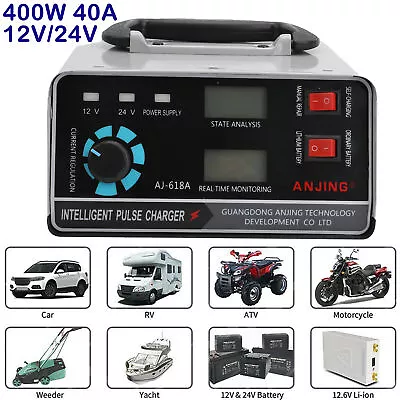 Car Battery Charger 12V/24V 400W 40A Trickle Smart Pulse Repair For Truck Boat  • $50.49