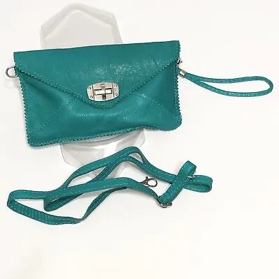 Genuine  Vera Pelle Italian Purse Green Leather Clutch Crossbody Handbag Strap • $27.77