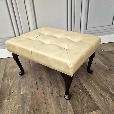 Retro Vintage Leather Effect Buttoned Chesterfield Foot Stool Queen Anne Legs • £49.99