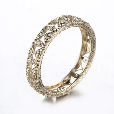 Solid 10k Yellow Gold Natural Diamonds Filigree Milgrain Vintage Engagement Ring • $358