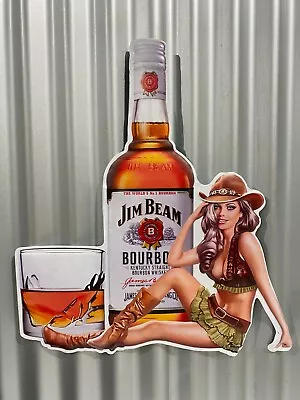 Jim Beam Embossed Pin Up Girl 600 Mm X 550 Mm Metal Sign Great For Bar • $110