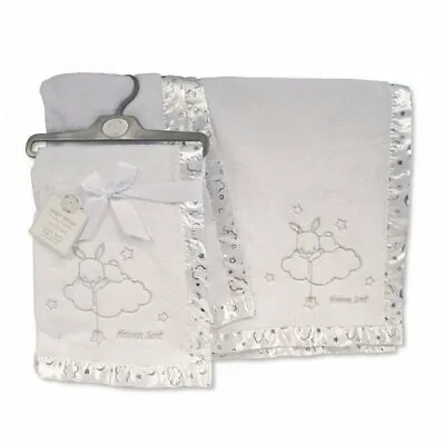 Baby Wrap Cot Pram Blanket Silver & Satin Edge By Snuggle Baby White Unisex Gift • £9.95