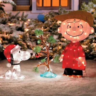 Charlie Brown Snoopy & The Lonely Tree Lighted Outdoor Christmas Decoration 3pc • $80.49