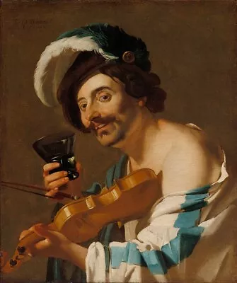 Oil Painting  Handpainted On Canvas  Violin Player With A Wine Glass   • $145