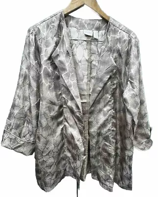 CHICO'S Size 3 (US 16) Lightweight Metallic Gold Silver Open Cocktail Jacket A5 • $26.50