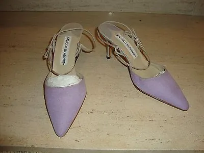 Lovely Super Rare New Lavender Manolo Blahnik Lilac Linen Slingback Heels • $295