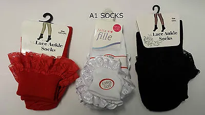 £2.99 • Buy Ladies Girls Sexy Frilly Lace Edge Short Ankle Socks School Dance RED WHITE BLK
