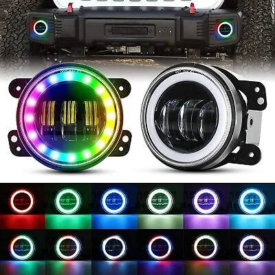 4Inch RGB LED Fog Lights Projector Halo Ring For Jeep Wrangler JK/JL/JT Dodge • $56.99