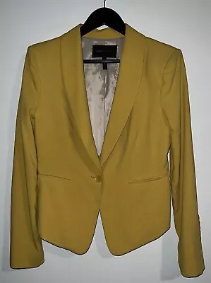 Bcbg Max Azria Mustard Yellow One Button Asymmetrical Blazer Jacket Size Medium • $44