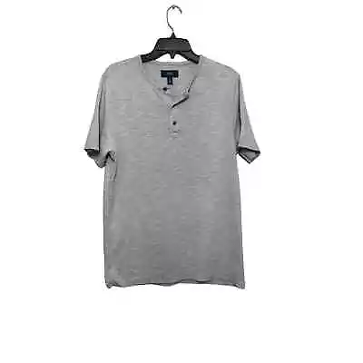 1901 Mens Basic T-Shirt Gray Heathered Henley Short Sleeve 100% Cotton S New • $19.99