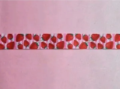 1m Strawberry Printed Ribbon 7/8 (22mm) Widthfor Crafthaircake Deco Etc • £1.89