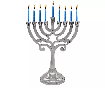 Menorah Star Of David Antique Silver Finish Jewish Lamp Jewish Gift Hanukkah • £17.99