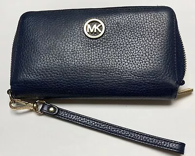 Michael Kors  Fulton Large Flat Leather Wallet/Wristlet (Navy) • $35