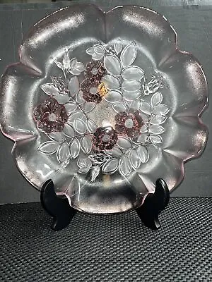 MIKASA ROSELLA Round Party Server Plate Frosted Pink Flowers Leaves 12.5 Inch • $20