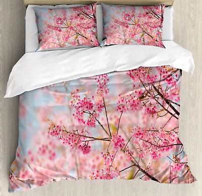 Floral Duvet Cover Set With Pillow Shams Japanese Sakura Cherry Print • $89.99