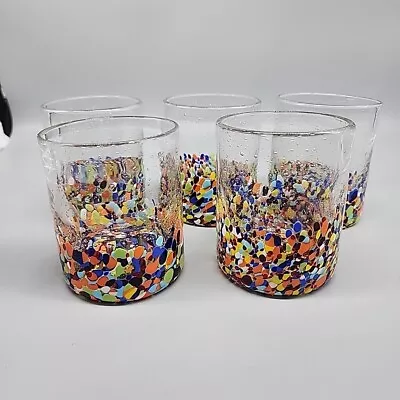 Baja Collection 5 Mexican Confetti Handblown 4” Rock Tumbler Drinking Glass • $26.99