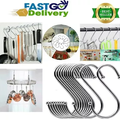 UK Stock Stainless Steel S Hooks Kitchen Meat Pan Utensil Clothes Hanger Hanging • £2.98