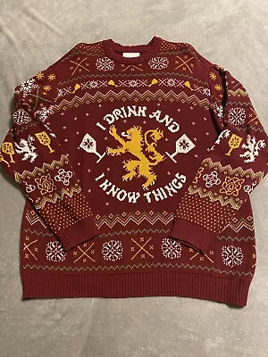 Game Of Thrones Ugly Christmas Sweater Men's XXL Maroon I Drink & I Know Things • $23.99