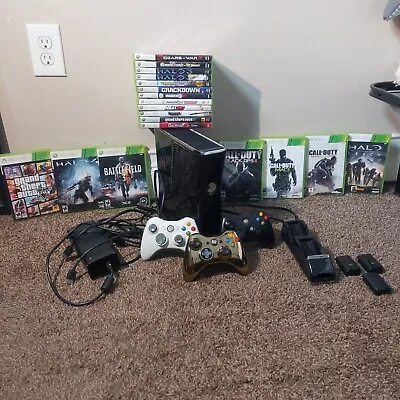 $120 • Buy Xbox 360S 250gb, 19 Games, Battery Packs/Charger Kit, 3 Controllers & HDMI