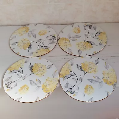 Laura Ashley Hydrangea Placemats X4 Round Camomile Yellow Cork Back D 24cm • £15