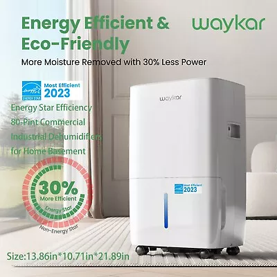 Waykar 80 Pint Energy Star Dehumidifier Commercial For Basement Home 5000 Sq. Ft • $209.99