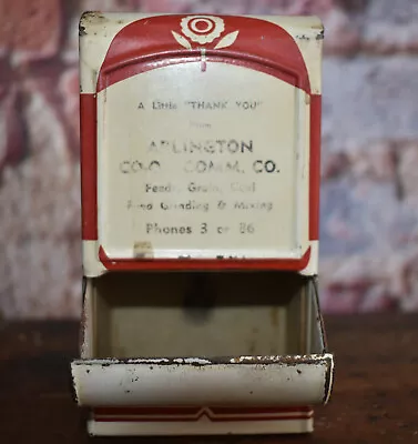 Vintage Arlington IA Co-Op Feed Grain Coal Advertising Tin Match Safe Holder • $39.95