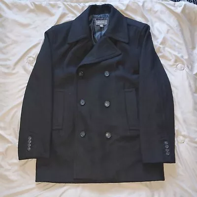 Merona Men's Heavy Wool Blend Black Peacoat Jacket Black Size Medium Pea Coat • $40.39