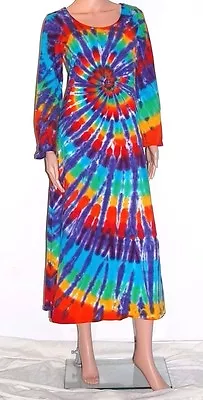 $95 • Buy TIE DYE Women's Rainbow Long Sleeve Dress Grateful Dead Hippie Sm Med Lg Xl 2X 3