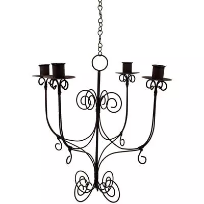 £46 • Buy Hanging Rust Wire Chandelier 4 Dinner Candle Holder Ornate Rustic Metal Decor