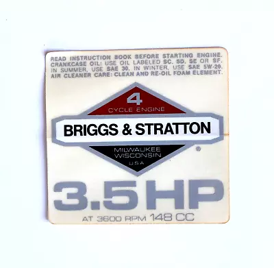 Briggs & Stratton 1976 Original Vintage 3.5 Hp 4 Cycle Engine Sticker Decal Nos • $5.75