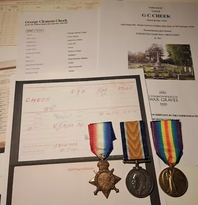 WW1 1915 Star Trio Medals Sgt Cheek 15th Siege Bty R.G.A DOW Edmonton Man • £160