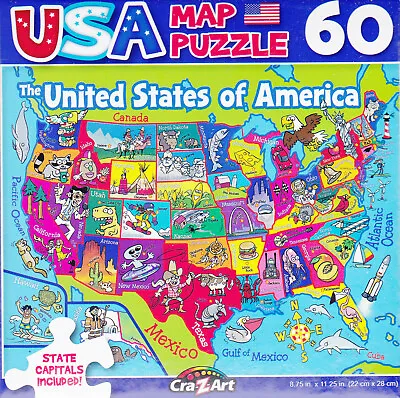 Jigsaw Puzzle USA MAP 50 United States Of America 60 Pieces 8.75  X 11.25  S8-B • $2.95