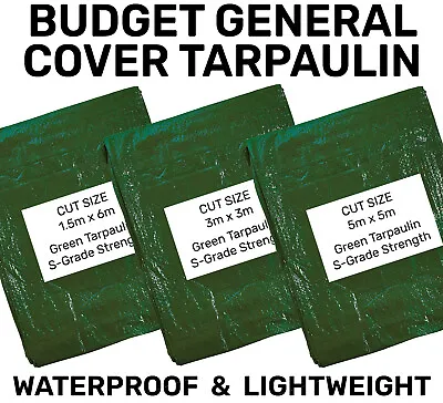 BUDGET GREEN Tarpaulin Waterproof Ground Cover Camping Sheet Outdoors Garage • £6.49