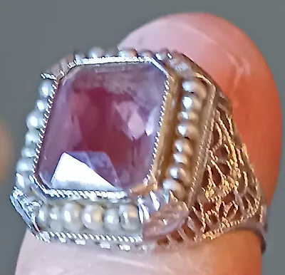 Antique White Gold AMETHYST Filigree Style Pinky Ring Size 5-6 5g TW Art Deco • $245.50