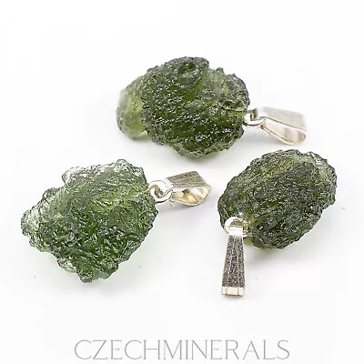 5.25g 3pcs WHOLESALE Lot MOLDAVITE Pendants Sterling Silver. 925 + COA #JM406 • $126