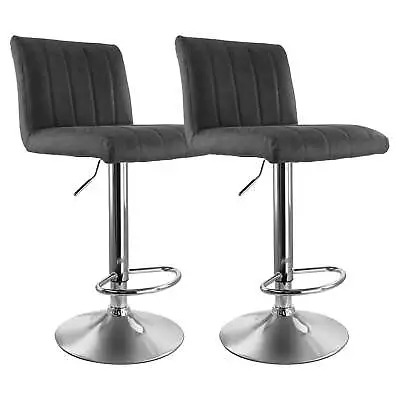 Elama 2 Piece Vintage Faux Leather Adjustable Bar Stool In Gray With Chrome Base • $89.95