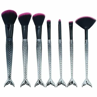 Mermaid Style Makeup Brushes Professional Brush Set Black & Red 7 Pieces • $9.99