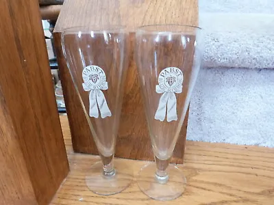 2 ANTIQUE VINTAGE Pabst Blue Ribbon PBR Beer Advertising Pilsner Glasses 8  • $44.19