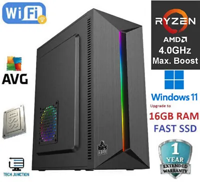 Ryzen Quad-Core 4.0Ghz 16G RAM SSD RGB Gaming PC Office Desktop WIFI Windows 11 • $699