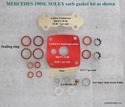 MERCEDES 190SL Solex Carb Gasket Set NOS As Shown W121 Solex 44 PHH OEM • $18.88