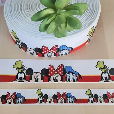 7/8 & 1.5  (1 YD) Mickey Mouse Grosgrain Ribbon Minnie Goofy Donald Disney  • $1.35