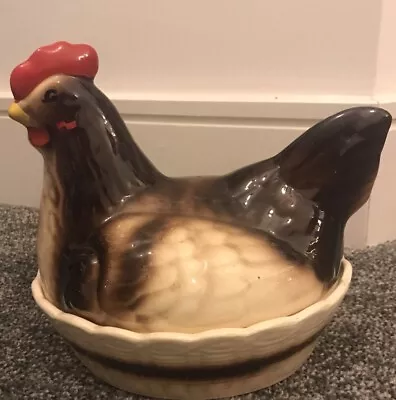 Vintage Chicken Hen Egg Storage Pot Basket Lidded • £24.99