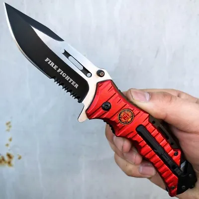 8.25  Military Tactical FIRE FIGHTER RESCUE SPRING Folding ASSISTED Pocket Knife • $14.20