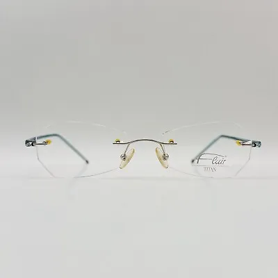 Flair Eyeglasses Ladies Angular Blue Silver Rimless Titanium Mod. 123 New • $99.62