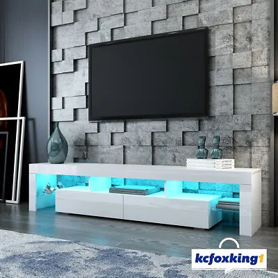 $249.49 • Buy 200cm TV Stand Entertainment Unit Cabinet 2 Drawers Wood Storage W/ LED Light WH