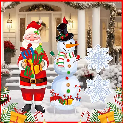 Christmas Decorations Santa Snowman Snowflakes Yard Signs Stakes Xmas Gift 4 PCS • $29.13